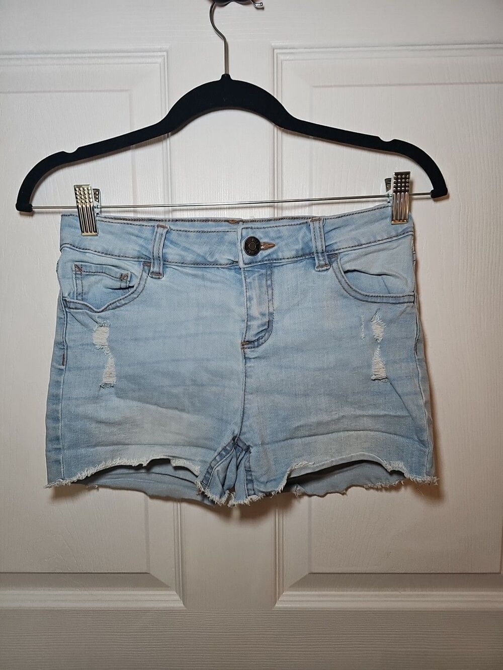 Justice Denim Light Wash Girls Ripped Shorts 16 Y2K